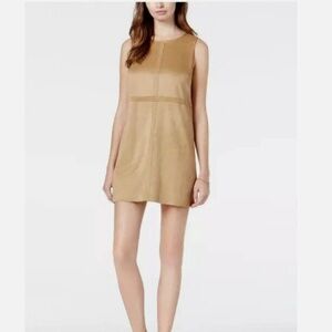 Kensie Brown Faux Suede Sleeveless Jewel Neck Micro Mini Shift Dress XL